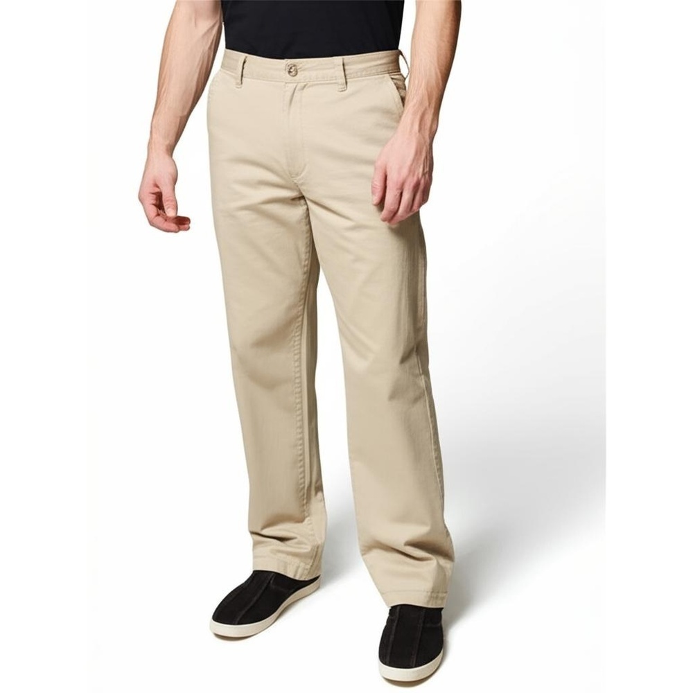 CHAPS Mens Khakis Tan Size 34W 32L Flat Front Belt Loops Classic Casual - Picture 3 of 5